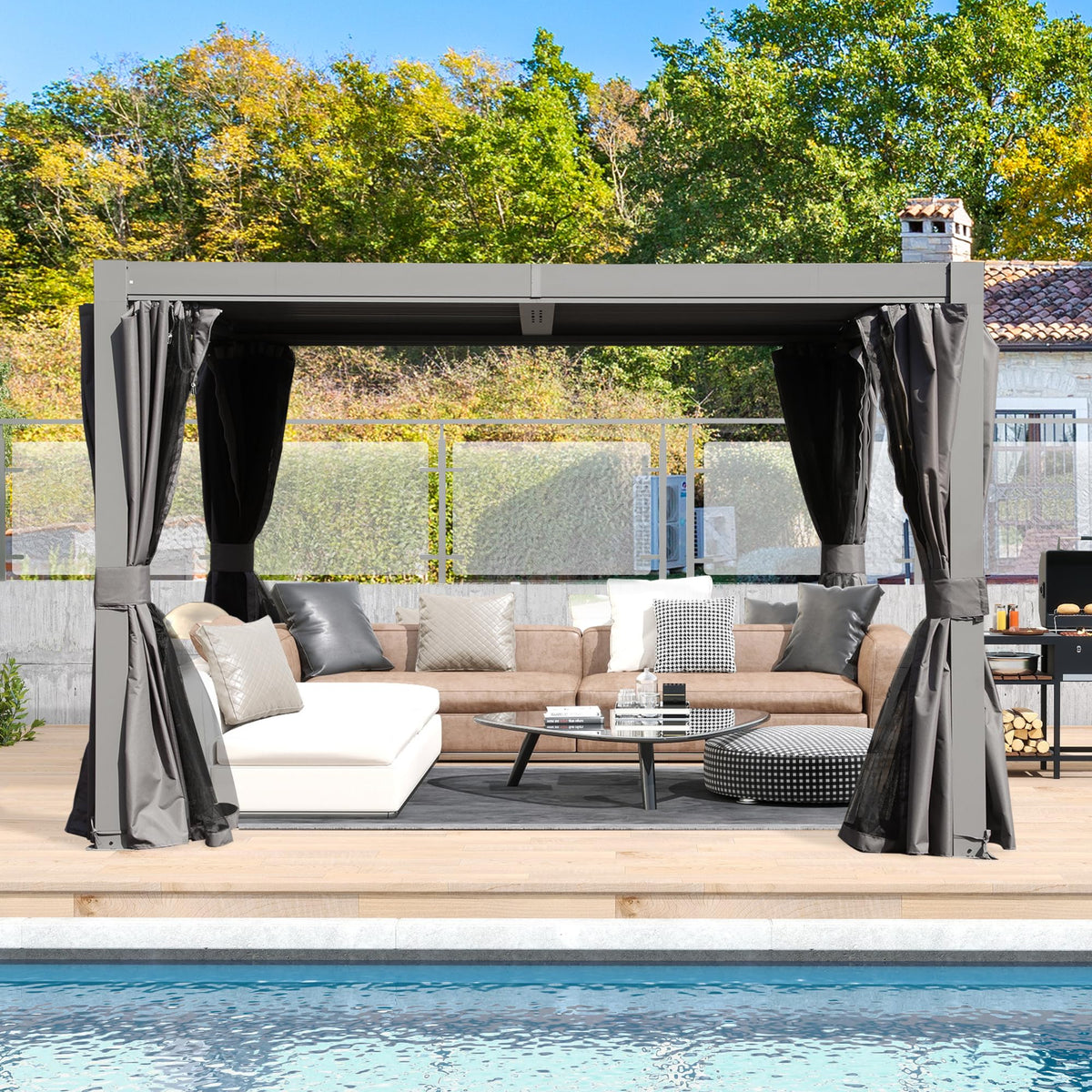 10x10 FT Outdoor Louvered Pergola with Adjustable Louvers - Modern Gray