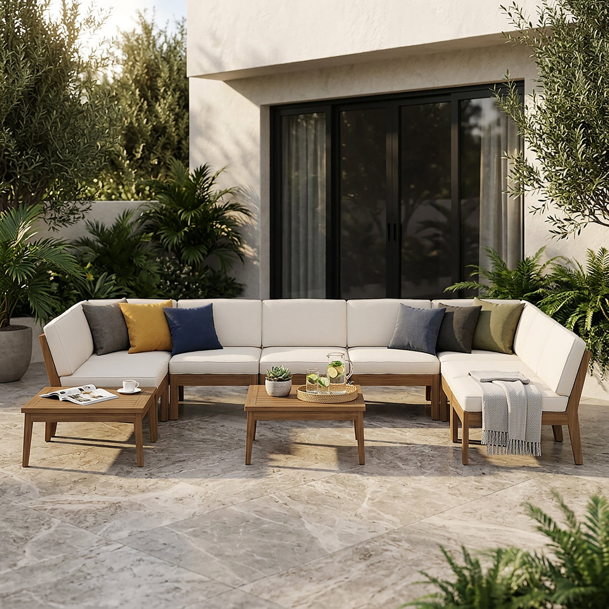 Grenada 8 Seater Acacia Wood Sectional Sofa Set