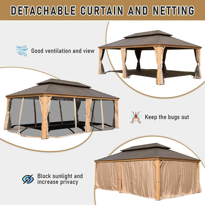 14x22FT Hardtop Gazebo with Galvanized Steel Double Roof