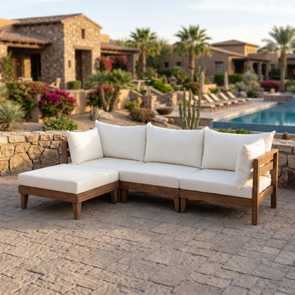 TOPMAX Outdoor Large 96.3" W Daybed Acacia Wood 6-Piece Patio Sofa Set
