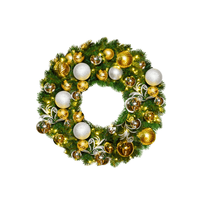 Pre-Decorated Christmas Wreath with Warm White Lights Gold/Silver