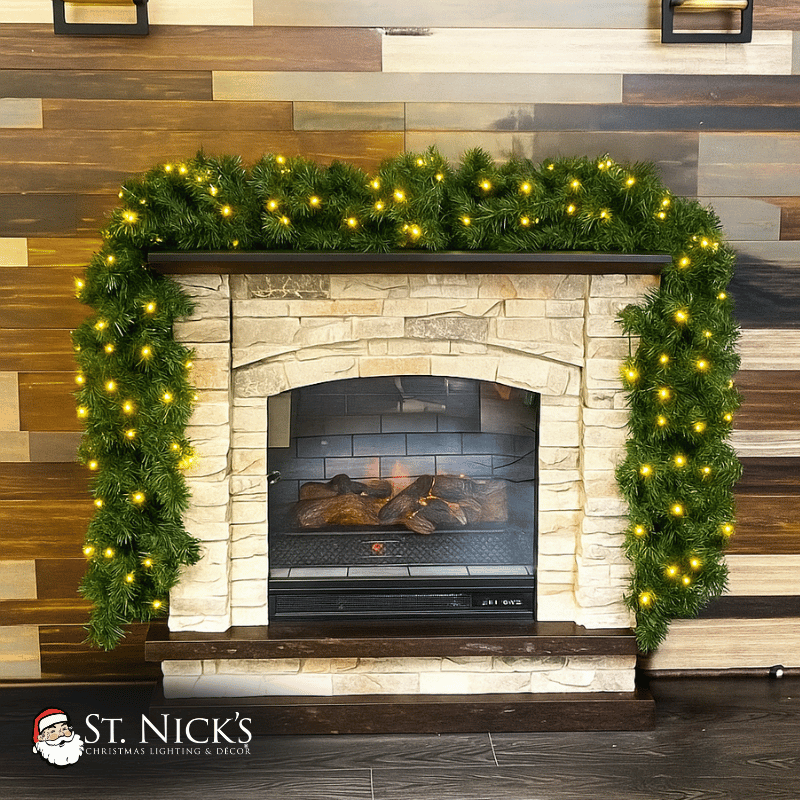 Green Garland with Warm White Lights |  99'X 8"