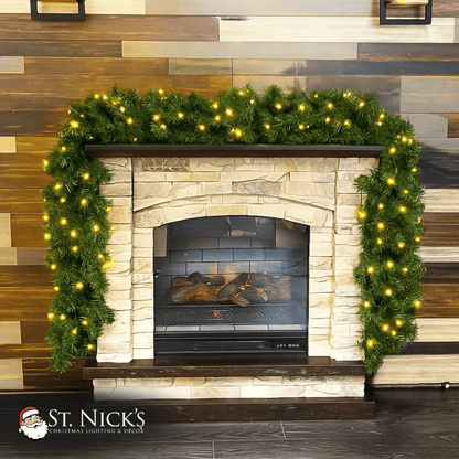 Green Garland with Warm White Lights |  99'X 8"