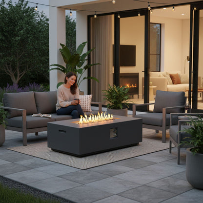 Rectangular Fire Pit Table with 50,000 BTU Heat Output - Light Gray