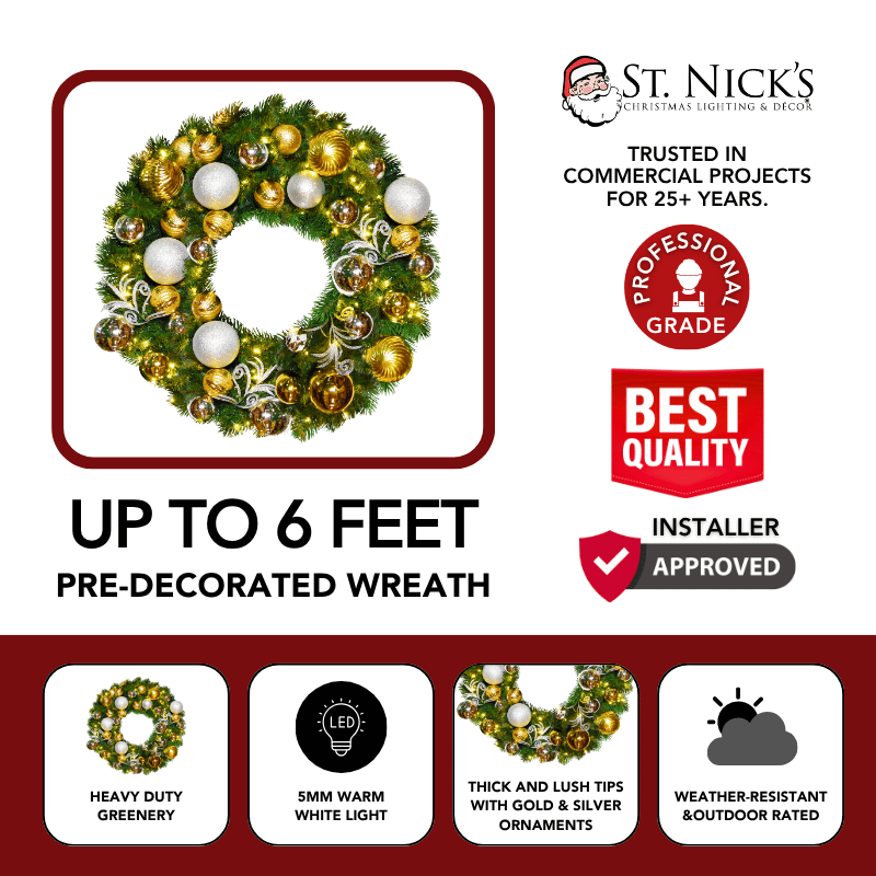 Pre-Decorated Christmas Wreath with Warm White Lights Gold/Silver
