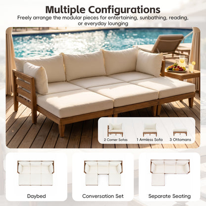 TOPMAX Outdoor Large 96.3" W Daybed Acacia Wood 6-Piece Patio Sofa Set