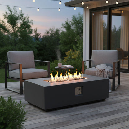 Rectangular Fire Pit Table with 50,000 BTU Heat Output - Light Gray