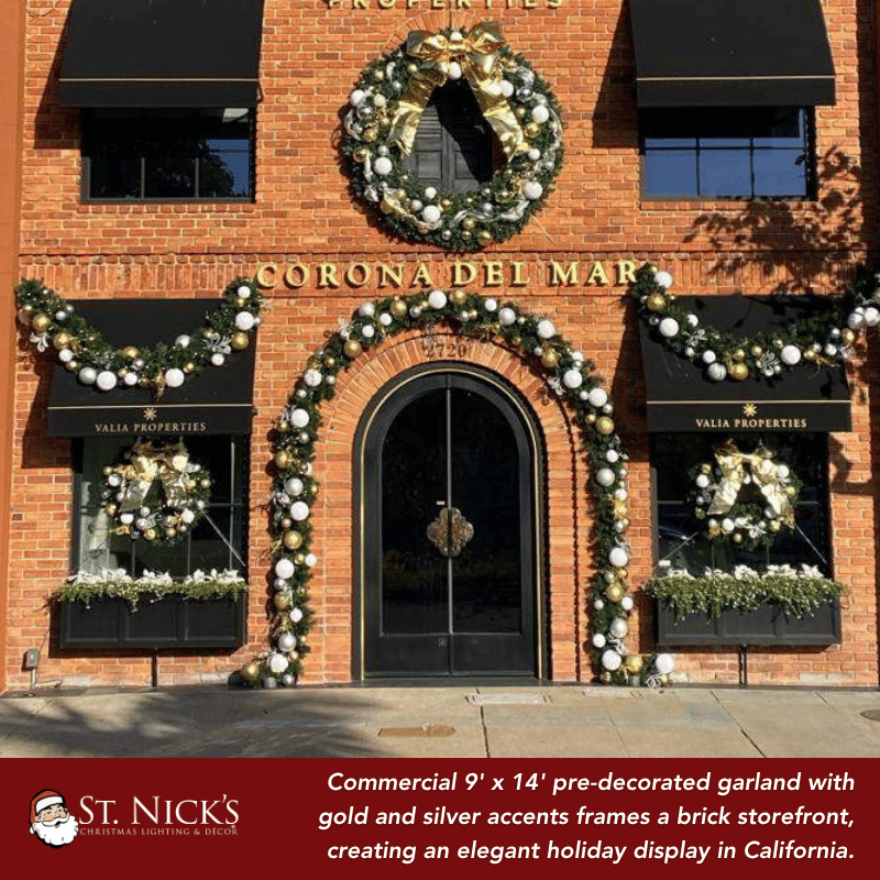 9'x14" Pre-Decorated Garland with Warm White Lights Gold/Silver