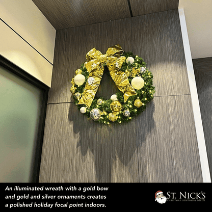 Pre-Decorated Christmas Wreath with Warm White Lights Gold/Silver