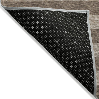 10' X 14' Coffee Striped Washable Non Skid Indoor Outdoor Area Rug