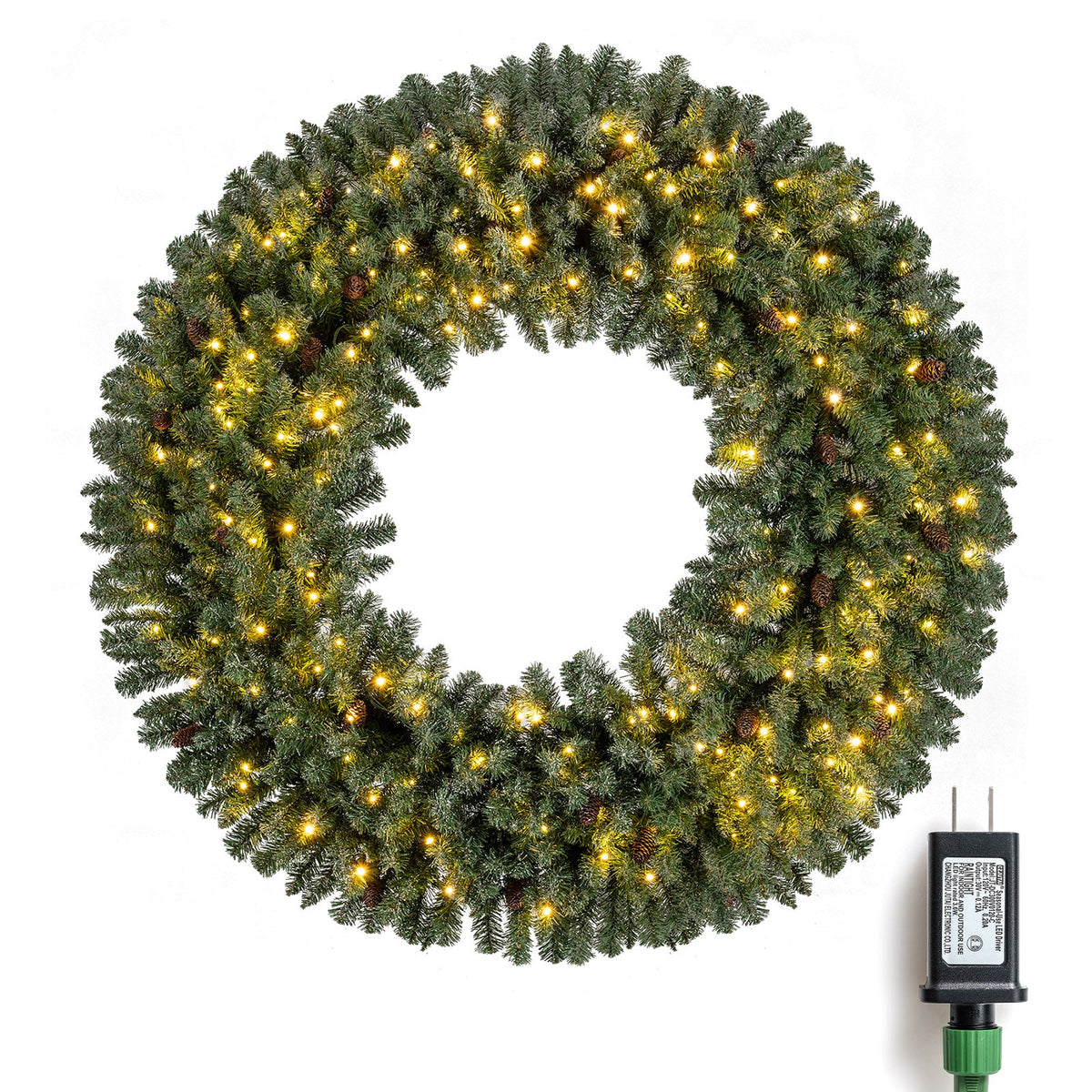 60 Inch Pre-Lit Artificial Christmas Wreath 200 LED Warm White Lights