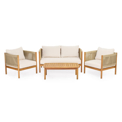 4-Piece Outdoor Sofa Set with Acacia Wood Frame in Teak Look