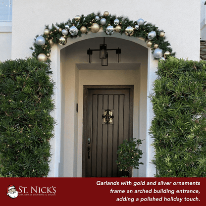 9'x14" Pre-Decorated Garland with Warm White Lights Gold/Silver