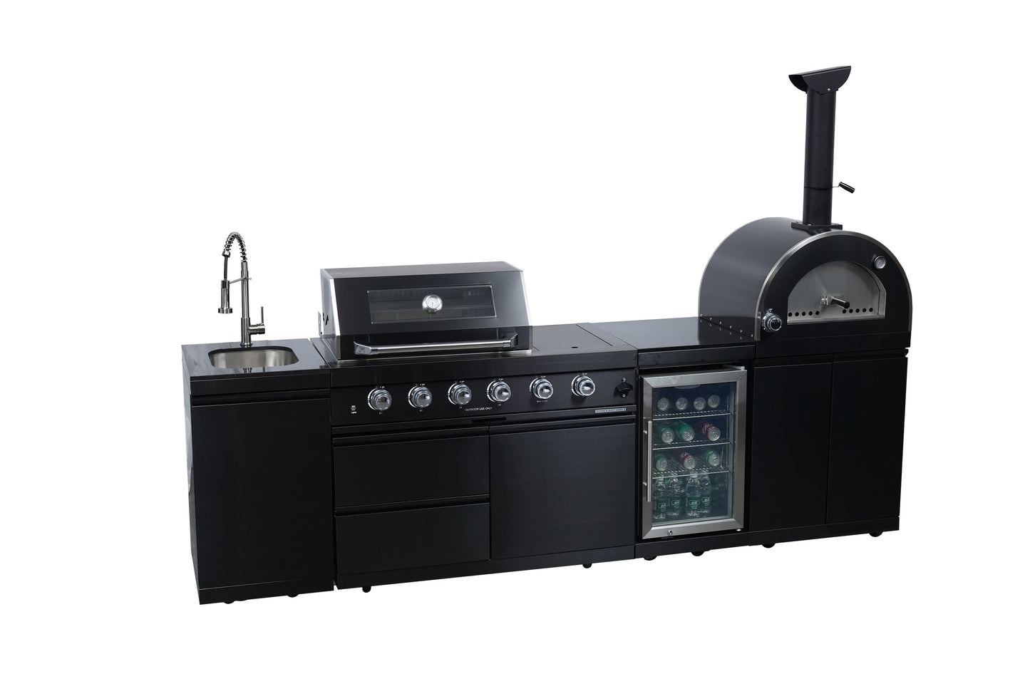 Black 112-Inch Double Stainless Steel Gas Outdoor Kitchen Grill