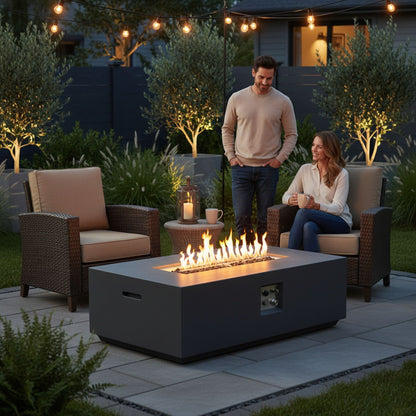 Rectangular Fire Pit Table with 50,000 BTU Heat Output - Light Gray
