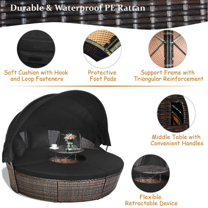Patio Round Daybed Rattan Furniture Sets with Canopy