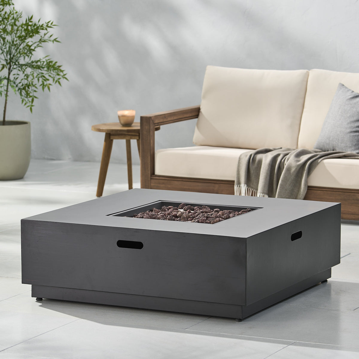 39'' Square Iron Fire Pit with 50,000 BTU Heating - Dark Gray