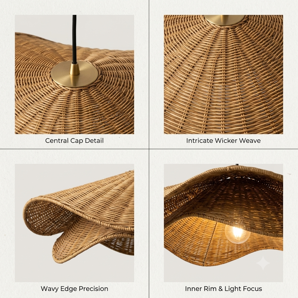 Handcrafted Wavy Leaf Rattan Pendant Light | Organic Petal Hanging Lamp