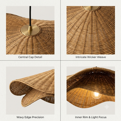 Handcrafted Wavy Leaf Rattan Pendant Light | Organic Petal Hanging Lamp