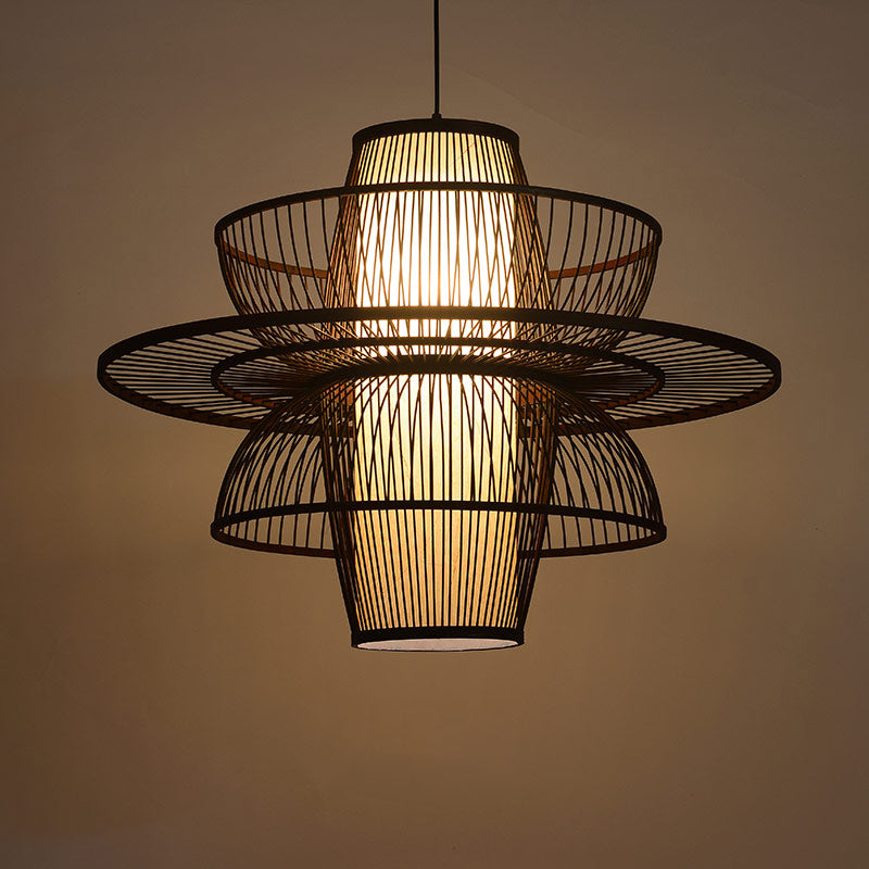 Modern Symmetry Bamboo Pendant Light - Artistic Layered Hanging Lamp