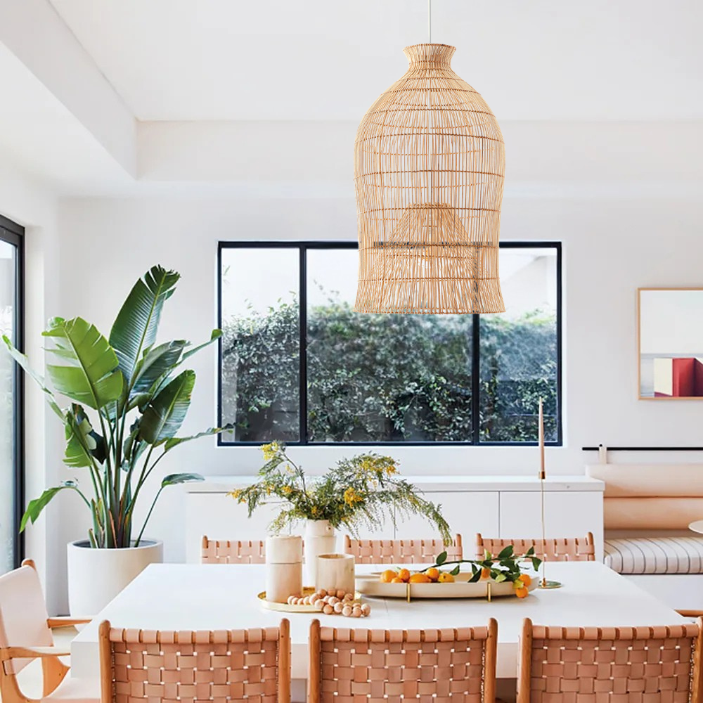 Bird cage Rattan Pendant Light - Modern Boho Hanging Lamp