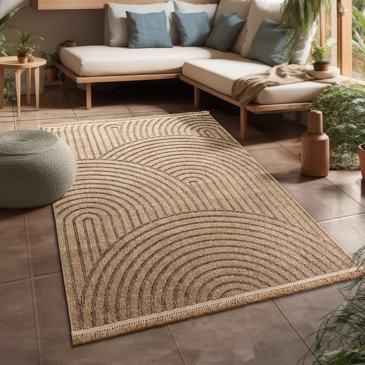 In- & Outdoor Rug Cologne with Modern Lines & Circles in Beige