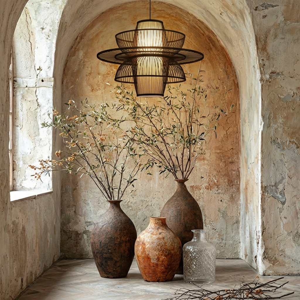 Modern Symmetry Bamboo Pendant Light - Artistic Layered Hanging Lamp
