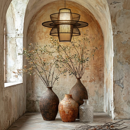 Modern Symmetry Bamboo Pendant Light - Artistic Layered Hanging Lamp