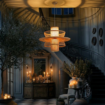 Modern Symmetry Bamboo Pendant Light - Artistic Layered Hanging Lamp
