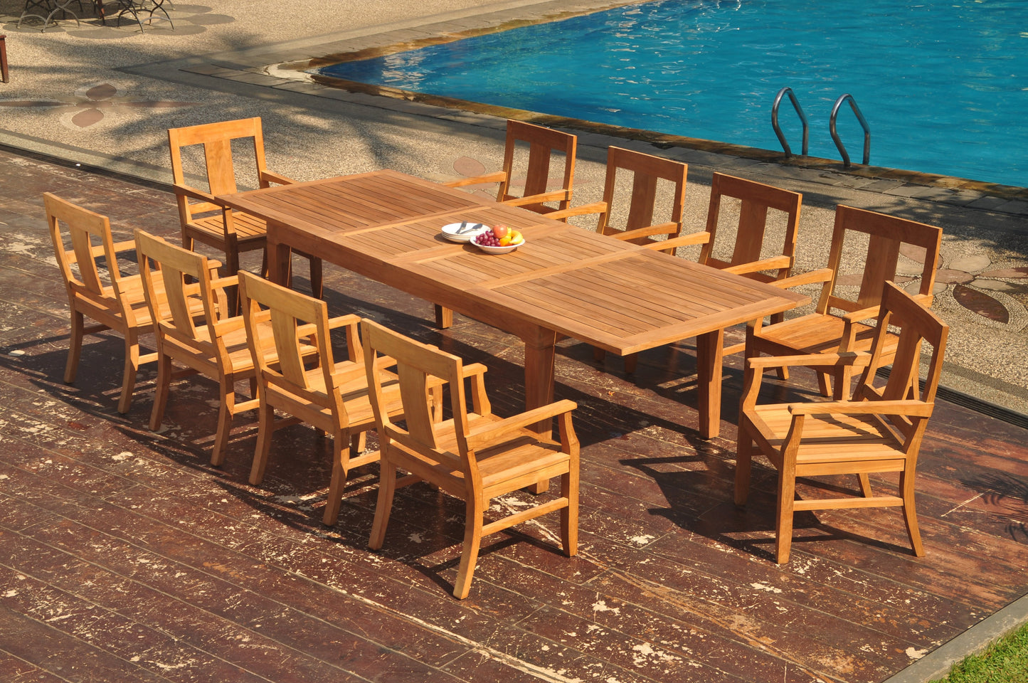 122" Caranas Dining Table with Osborne Arm Chairs teak outdoor furniture photo