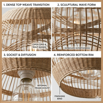 Spherical Rattan Woven Pendant – Sculptural Wavy-Pattern Globe Light