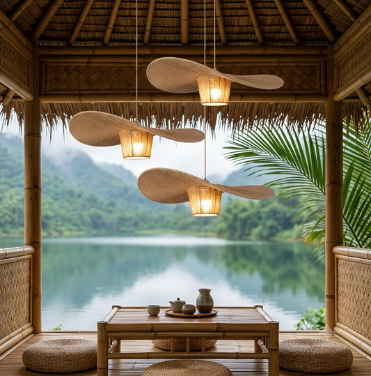 Rustic Hat-Style Pendant Light | Wabi-Sabi Natural Decor