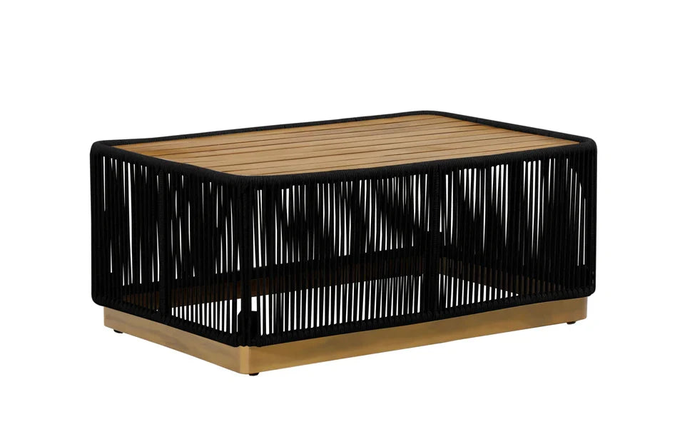 Cypress Teak Wood Sofa Set with Black Rope Design – Modern Outdoor Lounge