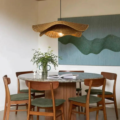 Handcrafted Wavy Leaf Rattan Pendant Light | Organic Petal Hanging Lamp