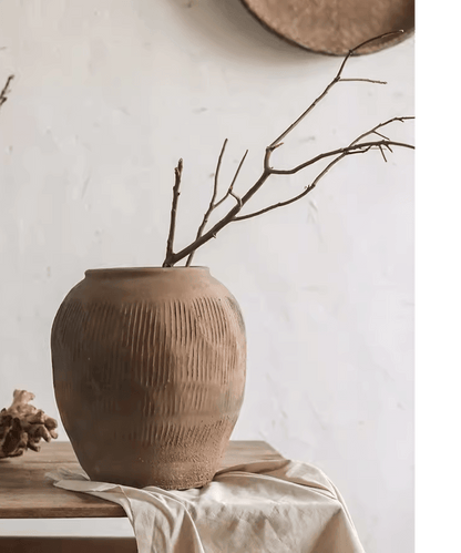 Round Earthenware Brown Pot