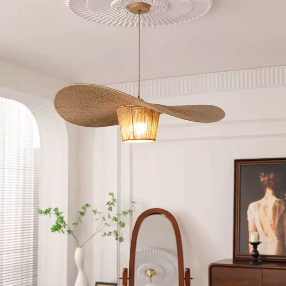 Rustic Hat-Style Pendant Light | Wabi-Sabi Natural Decor