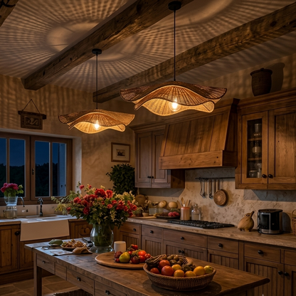 Handcrafted Wavy Leaf Rattan Pendant Light | Organic Petal Hanging Lamp