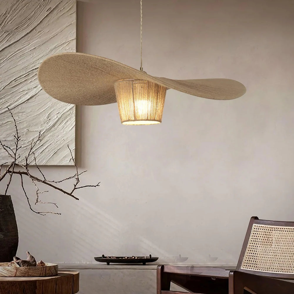 Rustic Hat-Style Pendant Light | Wabi-Sabi Natural Decor
