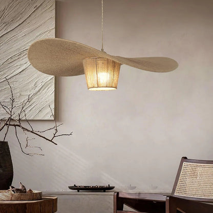 Rustic Hat-Style Pendant Light | Wabi-Sabi Natural Decor