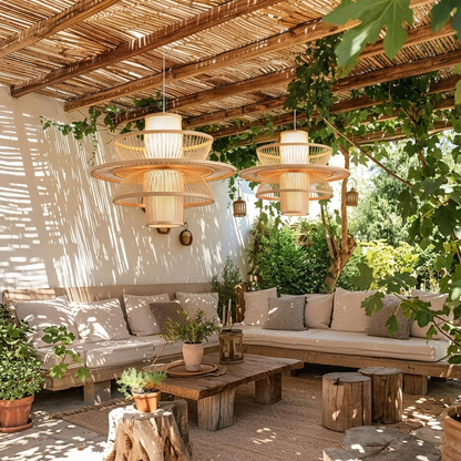 Modern Symmetry Bamboo Pendant Light - Artistic Layered Hanging Lamp
