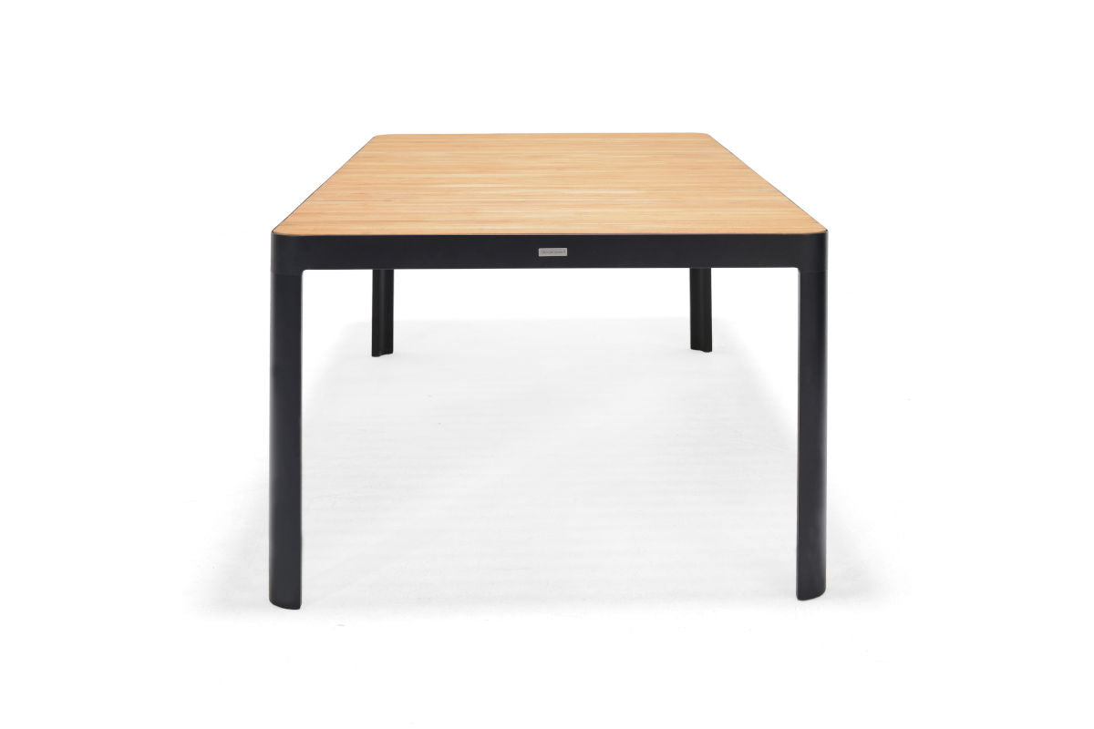 Portals Dark Rectangular Teak Table and 8 Nassau Black Dining Set
