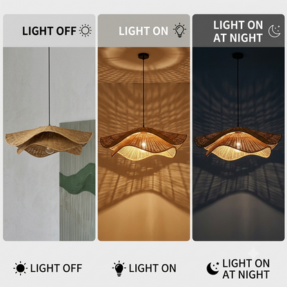 Handcrafted Wavy Leaf Rattan Pendant Light | Organic Petal Hanging Lamp