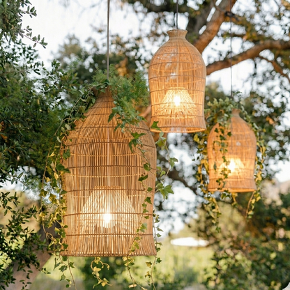 Bird cage Rattan Pendant Light - Modern Boho Hanging Lamp