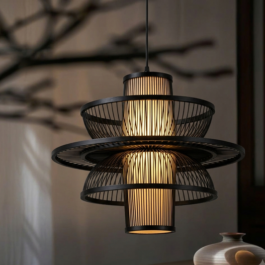 Modern Symmetry Bamboo Pendant Light - Artistic Layered Hanging Lamp