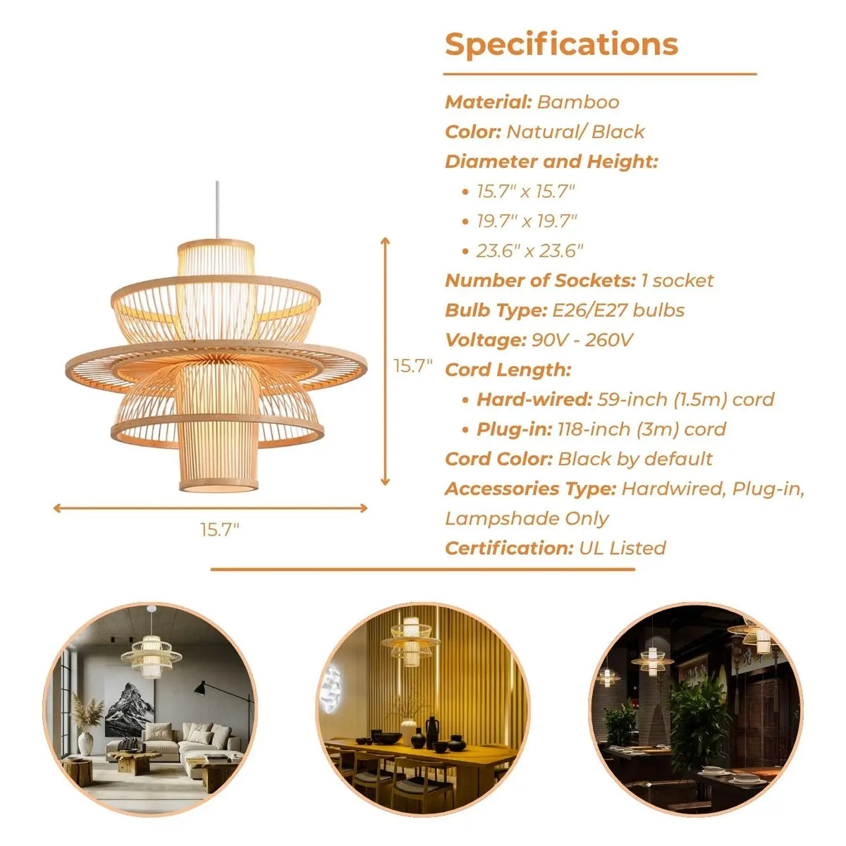 Modern Symmetry Bamboo Pendant Light - Artistic Layered Hanging Lamp