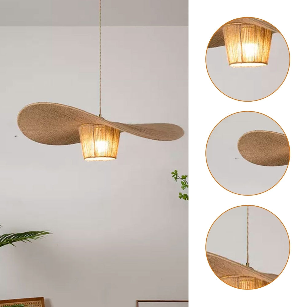 Rustic Hat-Style Pendant Light | Wabi-Sabi Natural Decor