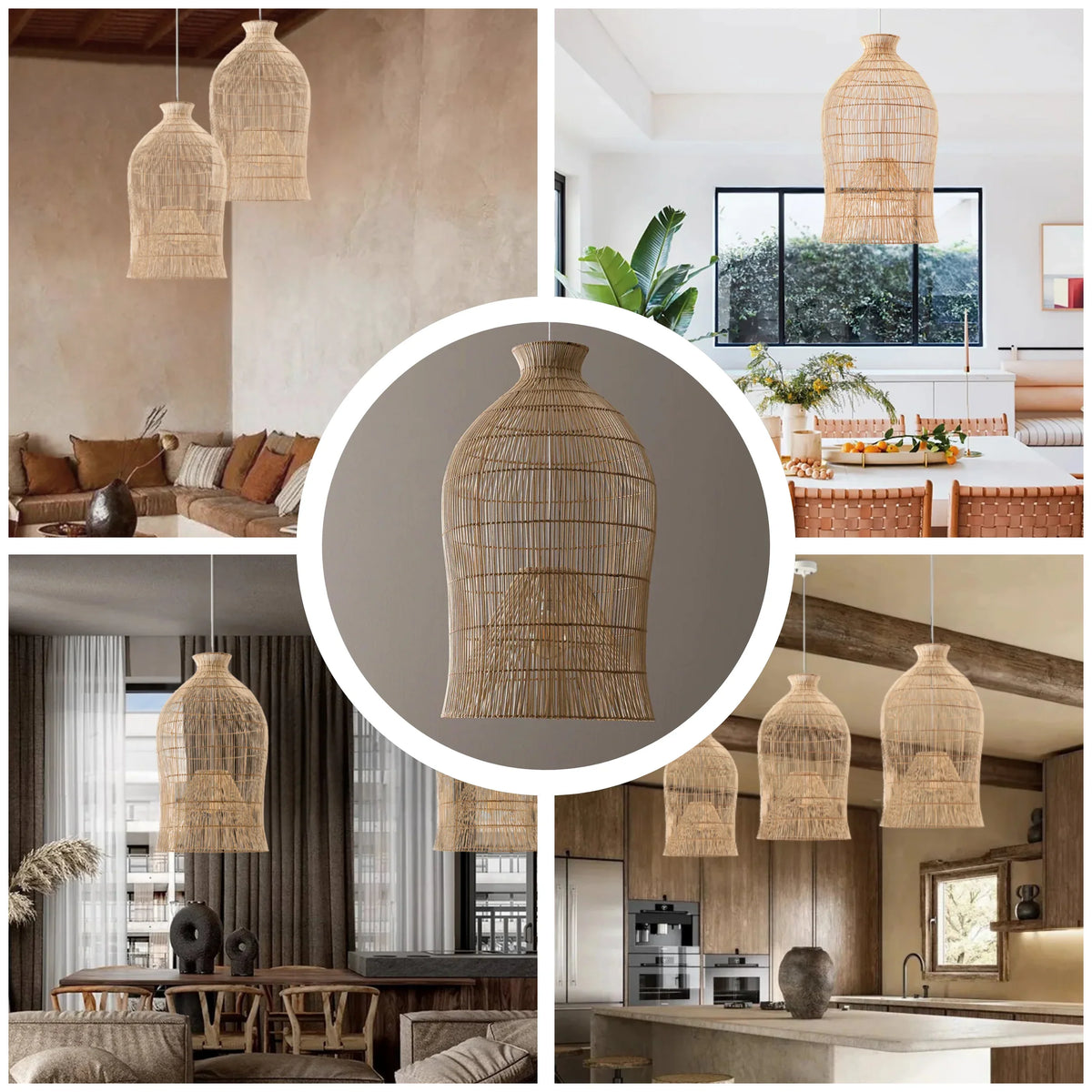 Bird cage Rattan Pendant Light - Modern Boho Hanging Lamp