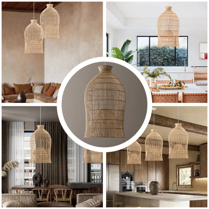 Bird cage Rattan Pendant Light - Modern Boho Hanging Lamp