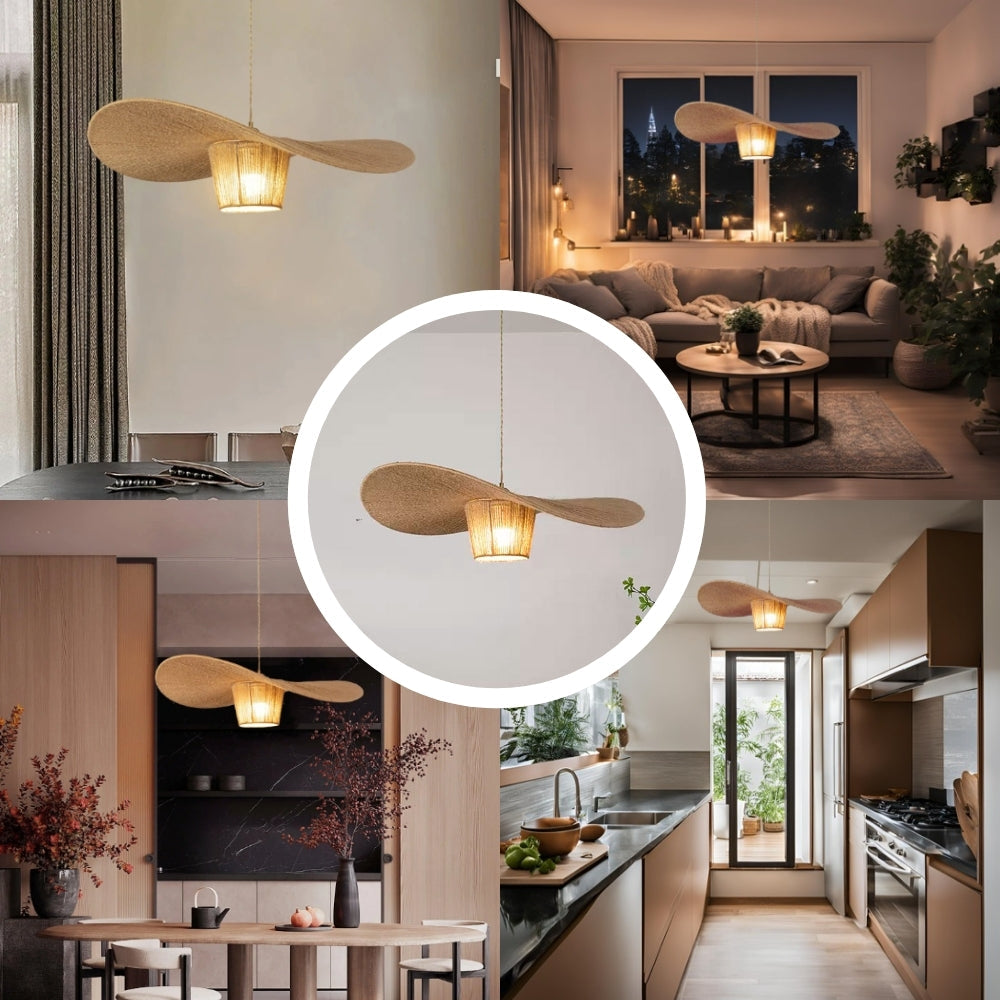 Rustic Hat-Style Pendant Light | Wabi-Sabi Natural Decor