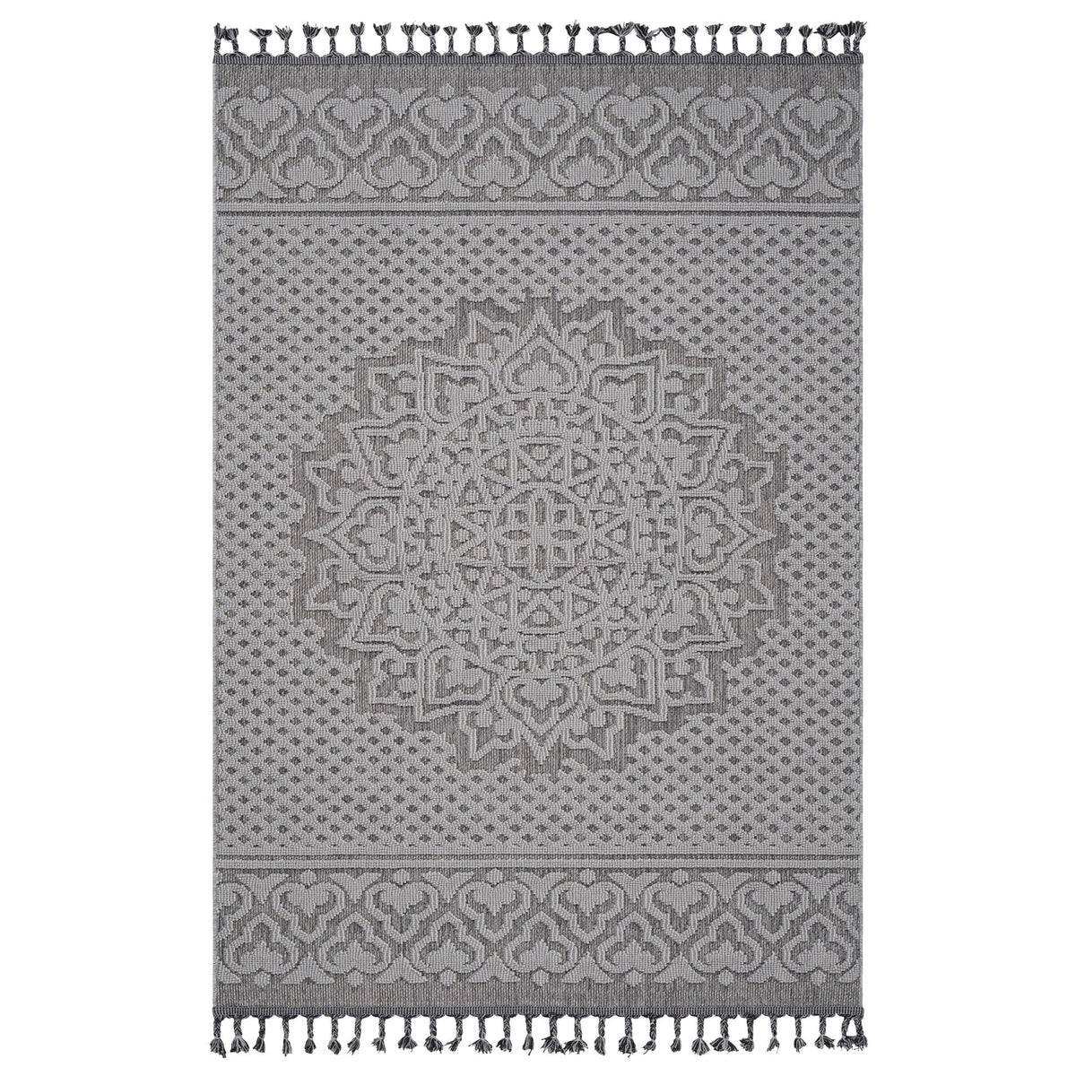 Guros Medallion Indoor / Outdoor Area Rug with Stain Resistance - Dark Gray or White
